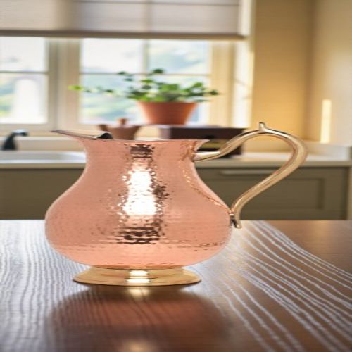 MUGLAI JUG-La Coppera Pure Copper Hammered Mughlai Jug with Lid & Brass Handle