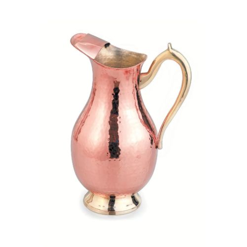 MUGLAI JUG-La Coppera Pure Copper Hammered Mughlai Jug with Lid & Brass Handle
