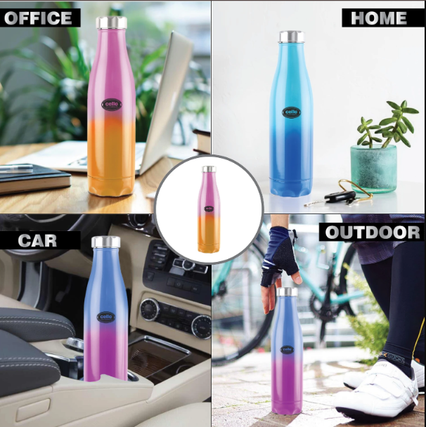 Cello Colourmate Flask | Vacusteel Hot and Cold Water Bottle |Leak Proof & Break-Proof | Best Usage for Office/School/College/Gym/Picnic/Home/Fridge 800 ml