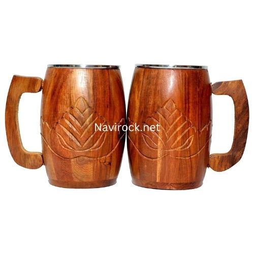 Vintage Premium Handmade Wooden Barrel Mug Natural Brown Solid Wood Cup for Tea, Coffee & Wine