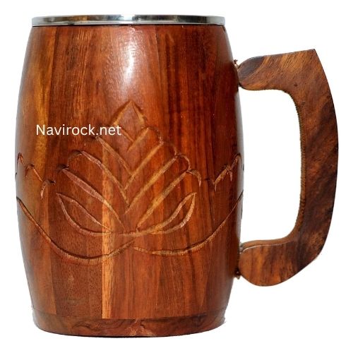Vintage Premium Handmade Wooden Barrel Mug Natural Brown Solid Wood Cup for Tea, Coffee & Wine