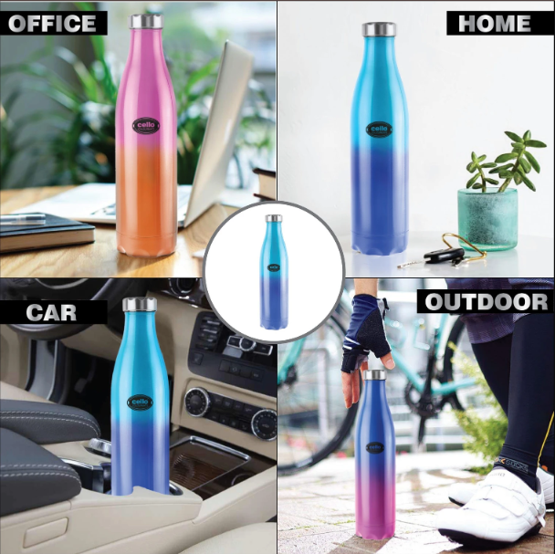 Cello COLOURMATE VACUSTEEL , 24 HRS HOT N COLD BPA FREE 1100 ml Steel Bottle