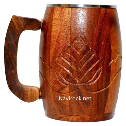 Vintage Premium Handmade Wooden Barrel Mug Natural Brown Solid Wood Cup for Tea, Coffee & Wine