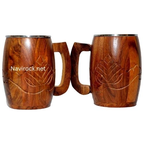 Vintage Premium Handmade Wooden Barrel Mug Natural Brown Solid Wood Cup for Tea, Coffee & Wine