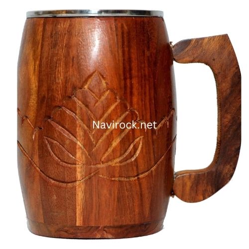 Vintage Premium Handmade Wooden Barrel Mug Natural Brown Solid Wood Cup for Tea, Coffee & Wine
