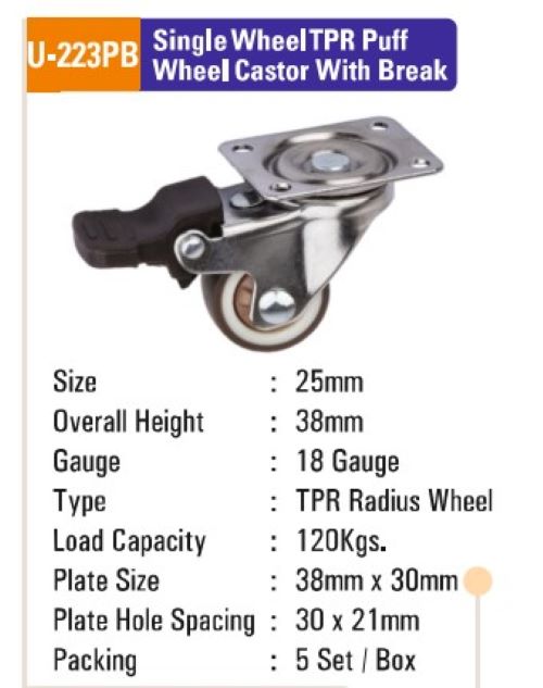 U223PB TPR Puff Single Castor Wheel With Break