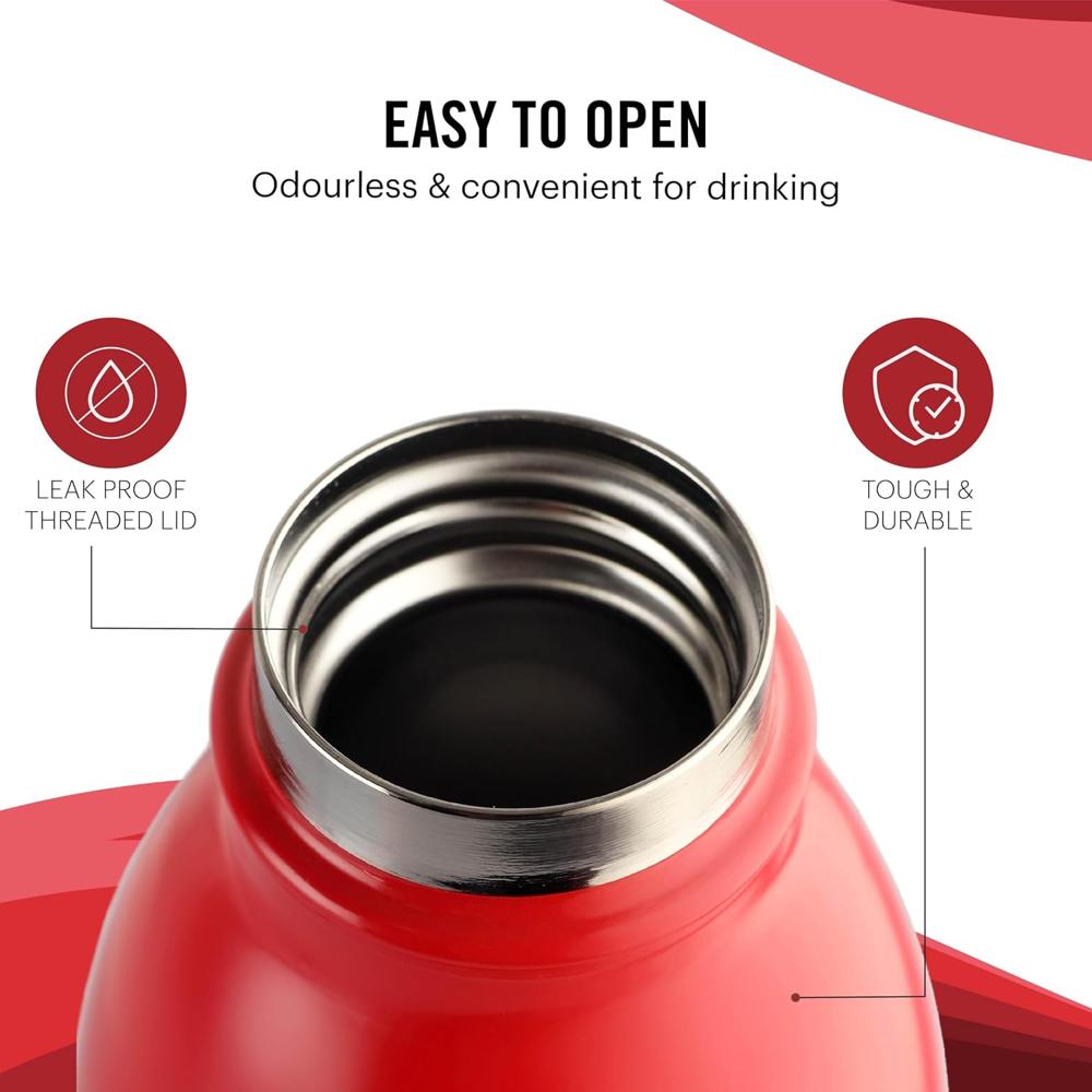 Cello Nios Vacusteel Flask | Easy to Carry with Soft Belt Loop | Best Usage for Office,School,College,Gym,Picnic | 900ml, Red