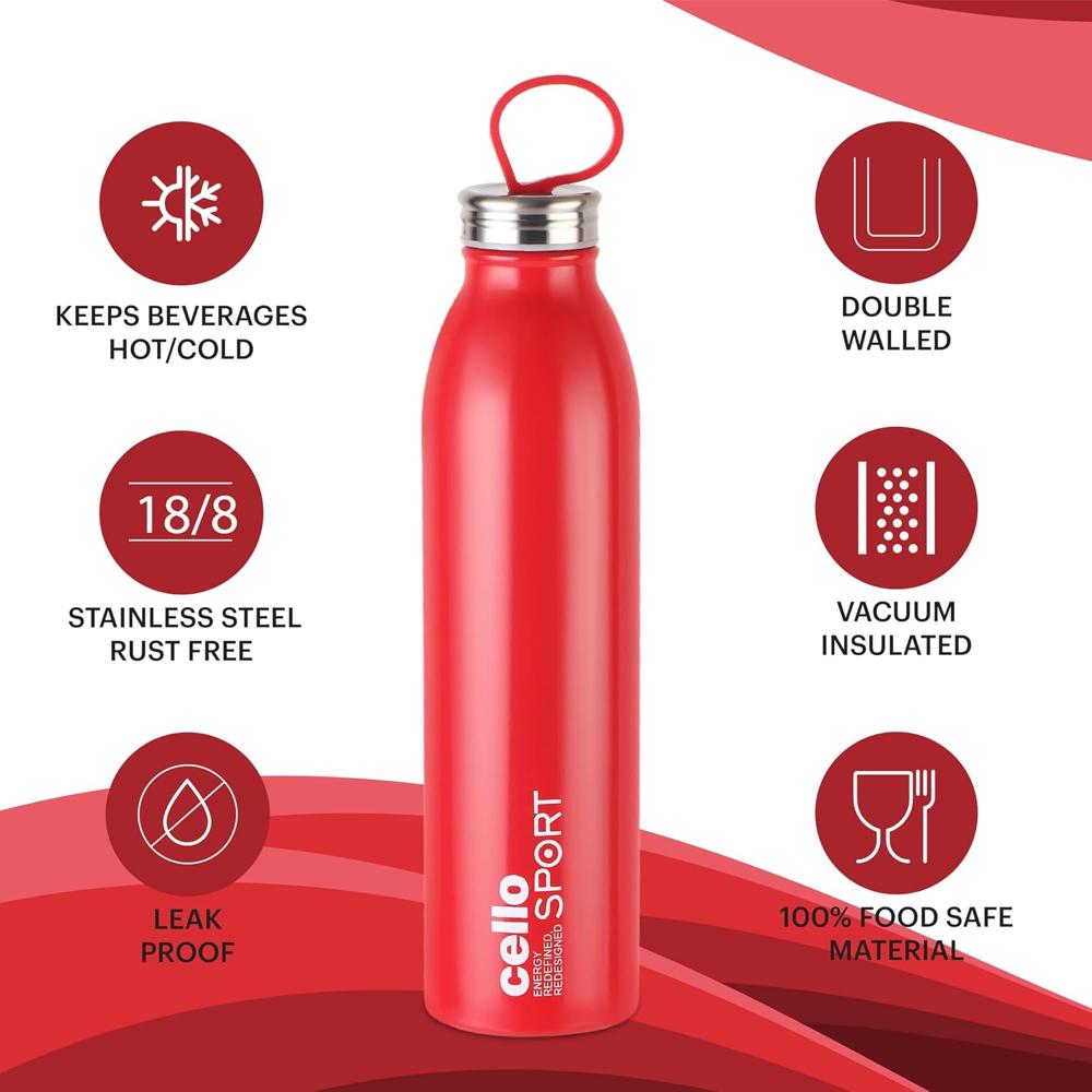 Cello Nios Vacusteel Flask | Easy to Carry with Soft Belt Loop | Best Usage for Office,School,College,Gym,Picnic 500 ml