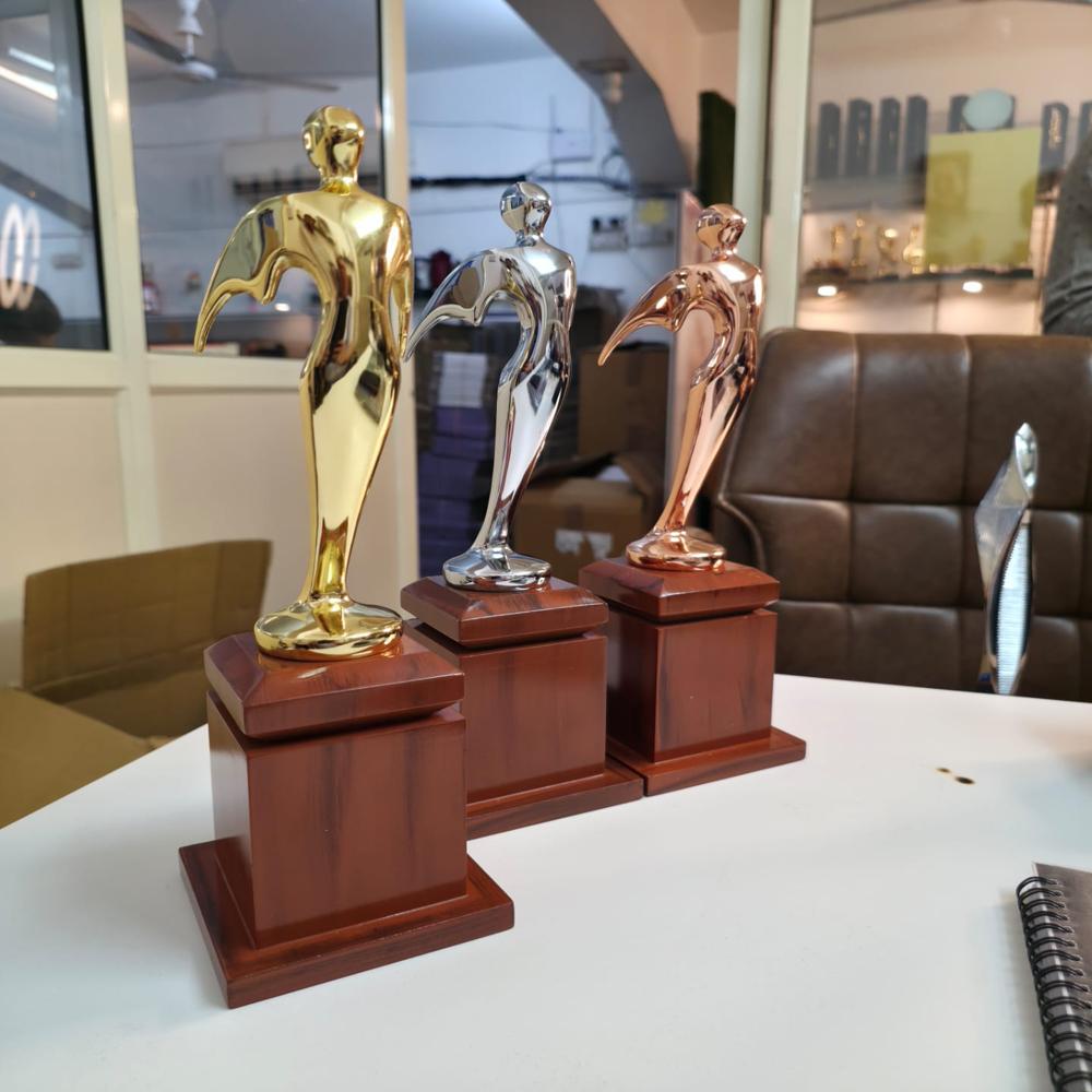 Metal Trophy with Wooden Base 