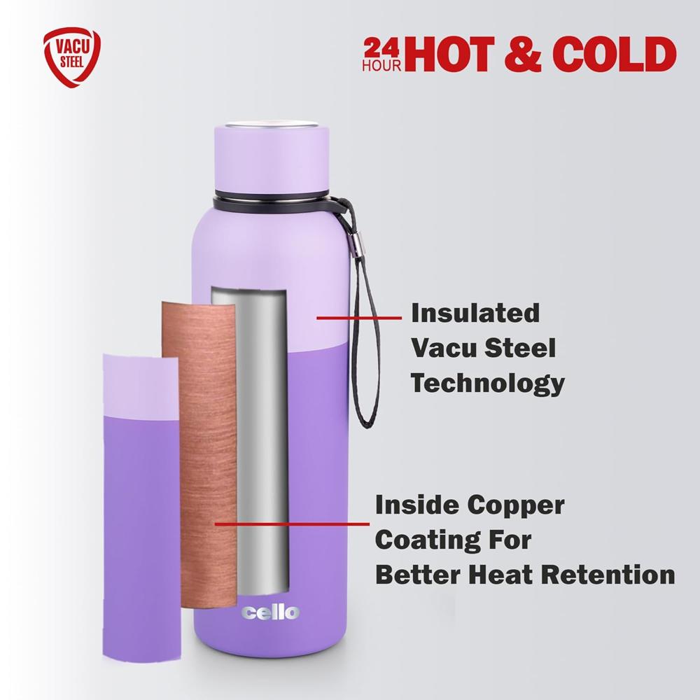 Cello Neo Kent Thermosteel Flask, 750ml, Peach | 24 Hours Hot and Cold Stainless Steel Bottle | Flask for Tea Coffee | Ideal for Office, Gym, Home, Kitchen, Hiking, Travel Bottle