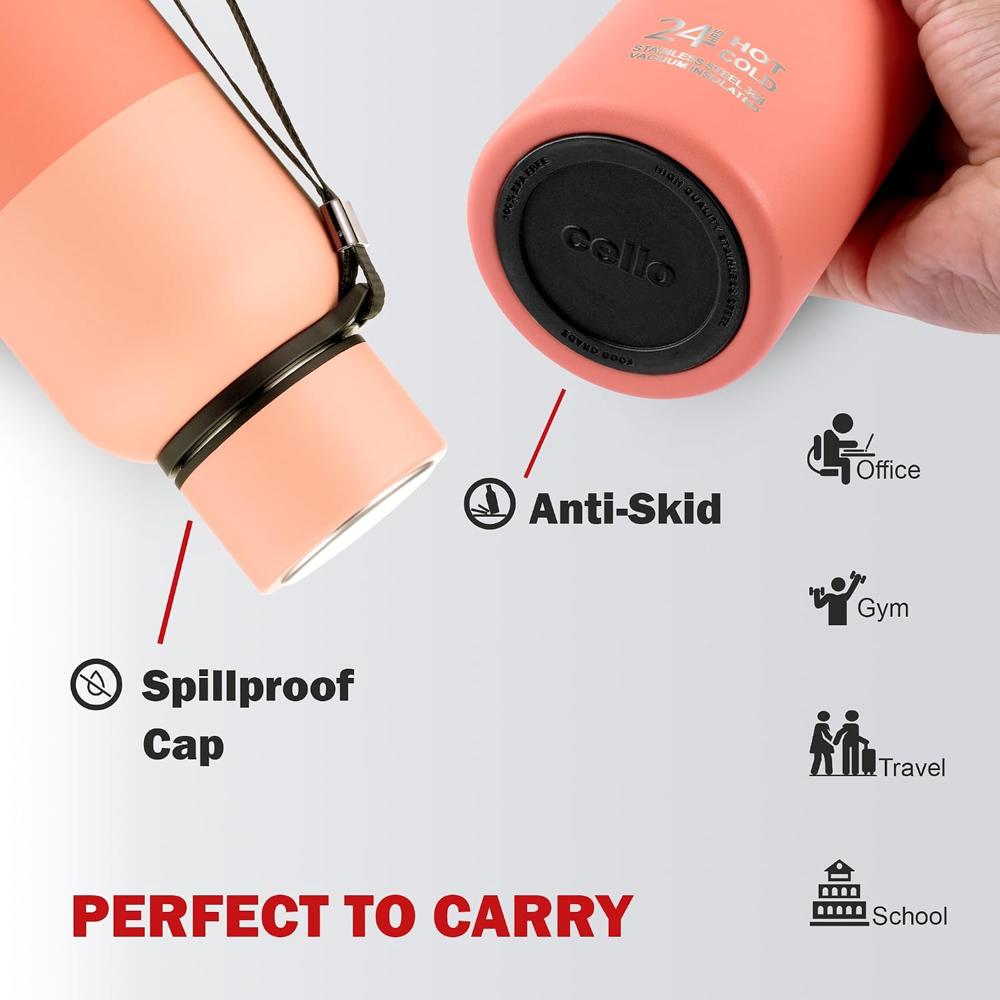 Cello Neo Kent Thermosteel Flask, 900ml, Peach | 24 Hours Hot and Cold Stainless Steel Bottle | Flask for Tea Coffee | Ideal for Office, Gym, Home, Kitchen, Hiking, Travel Bottle