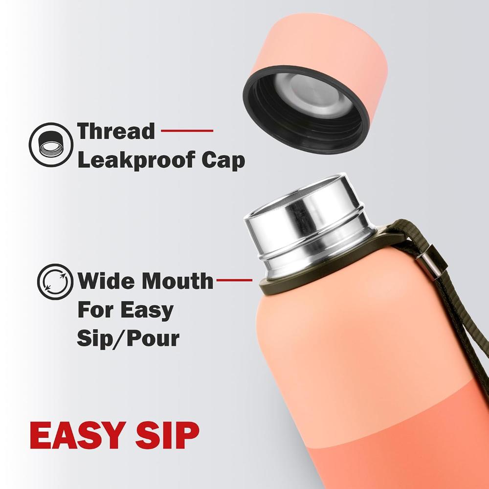 Cello Neo Kent Thermosteel Flask, 900ml, Peach | 24 Hours Hot and Cold Stainless Steel Bottle | Flask for Tea Coffee | Ideal for Office, Gym, Home, Kitchen, Hiking, Travel Bottle