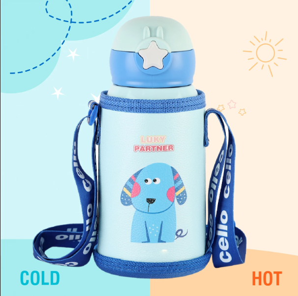 Cello Lucky Hot & Cold Stainless Steel Kids Water Bottle, 500 ml Steel Bottle 