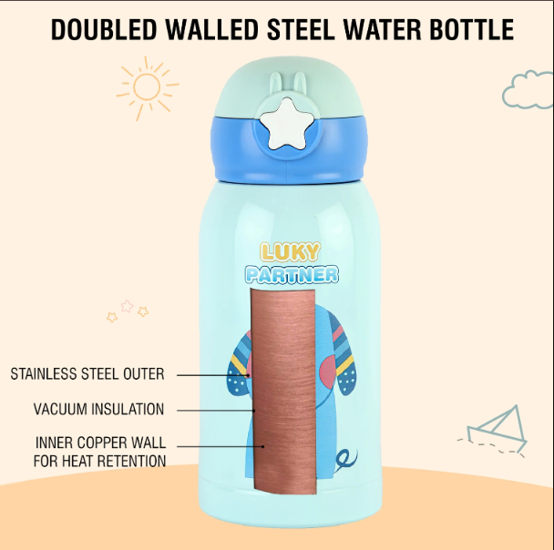 Cello Lucky Hot & Cold Stainless Steel Kids Water Bottle, 500 ml Steel Bottle 