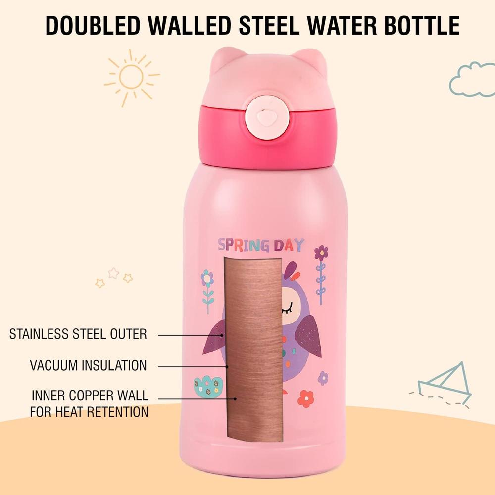 Cello Toddy Hot & Cold Stainless Steel Kids Water Bottle, 500ml, Pink