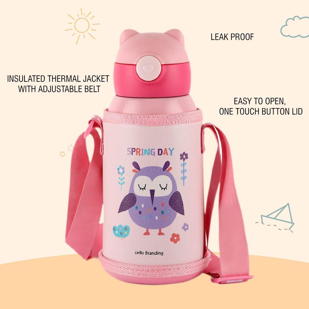 Cello Toddy Hot & Cold Stainless Steel Kids Water Bottle, 500ml, Pink
