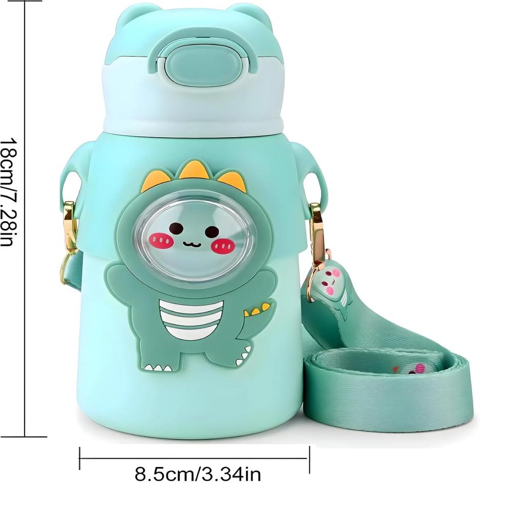 Cello Cartoon Water Bottle with Straw & Strap | Leakproof BPA-Free Sipper Bottle | Cute Cat & Bunny Design School Water Bottle for Girls & Boys | 550 ml