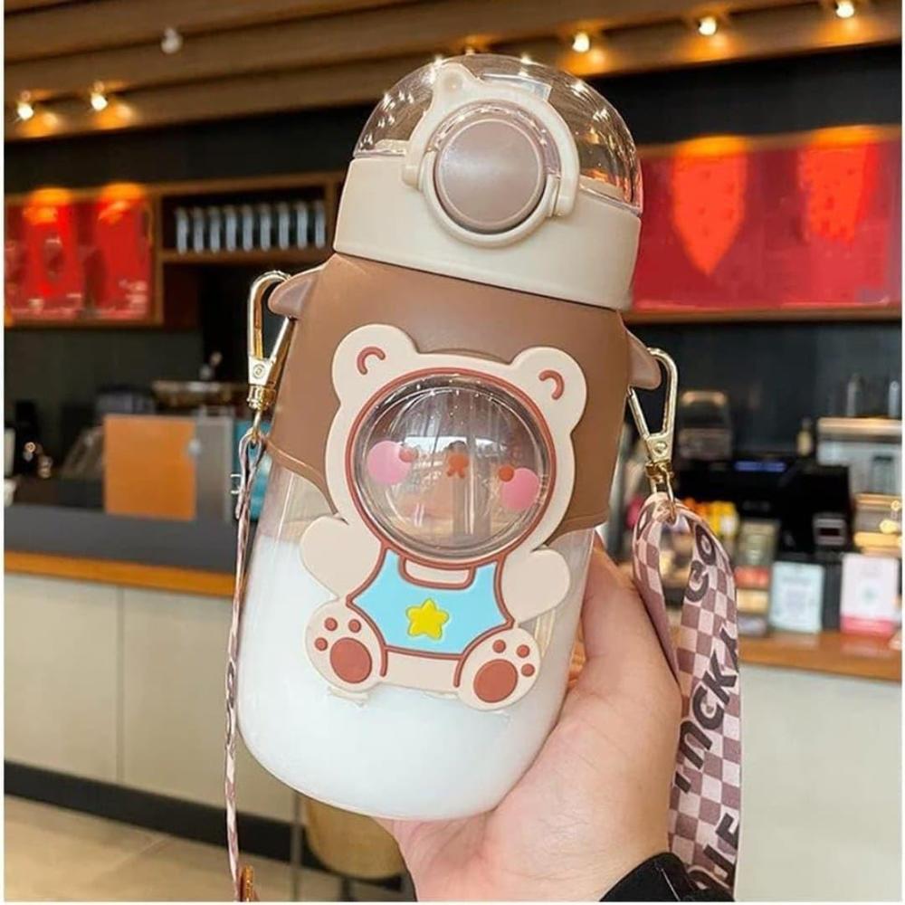 Cello Cartoon Water Bottle with Straw & Strap | Leakproof BPA-Free Sipper Bottle | Cute Cat & Bunny Design School Water Bottle for Girls & Boys | 550 ml