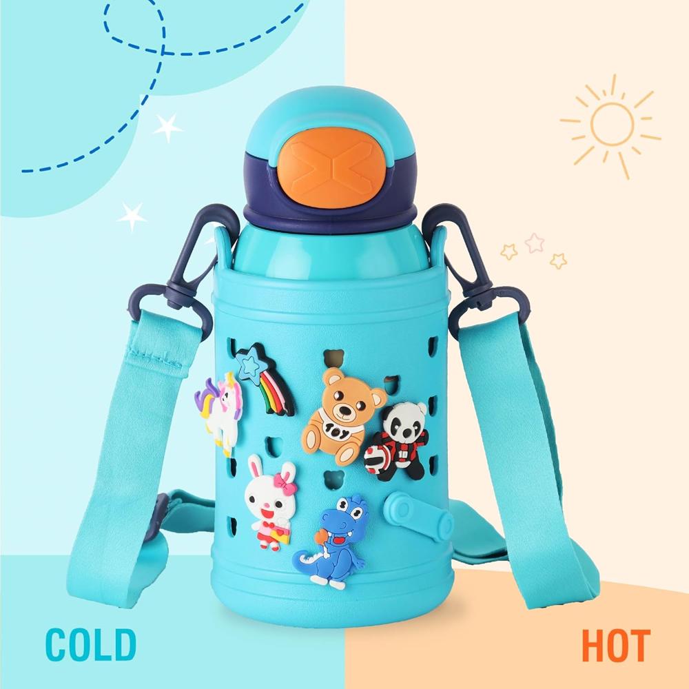Cello Joytron Kids Flask | Stainless Steel Keeps Drinks Cool or hot for an Extra Long time | Double Walled Vacuum Insulated Technology | Leak Proof lid | 500ml, Blue