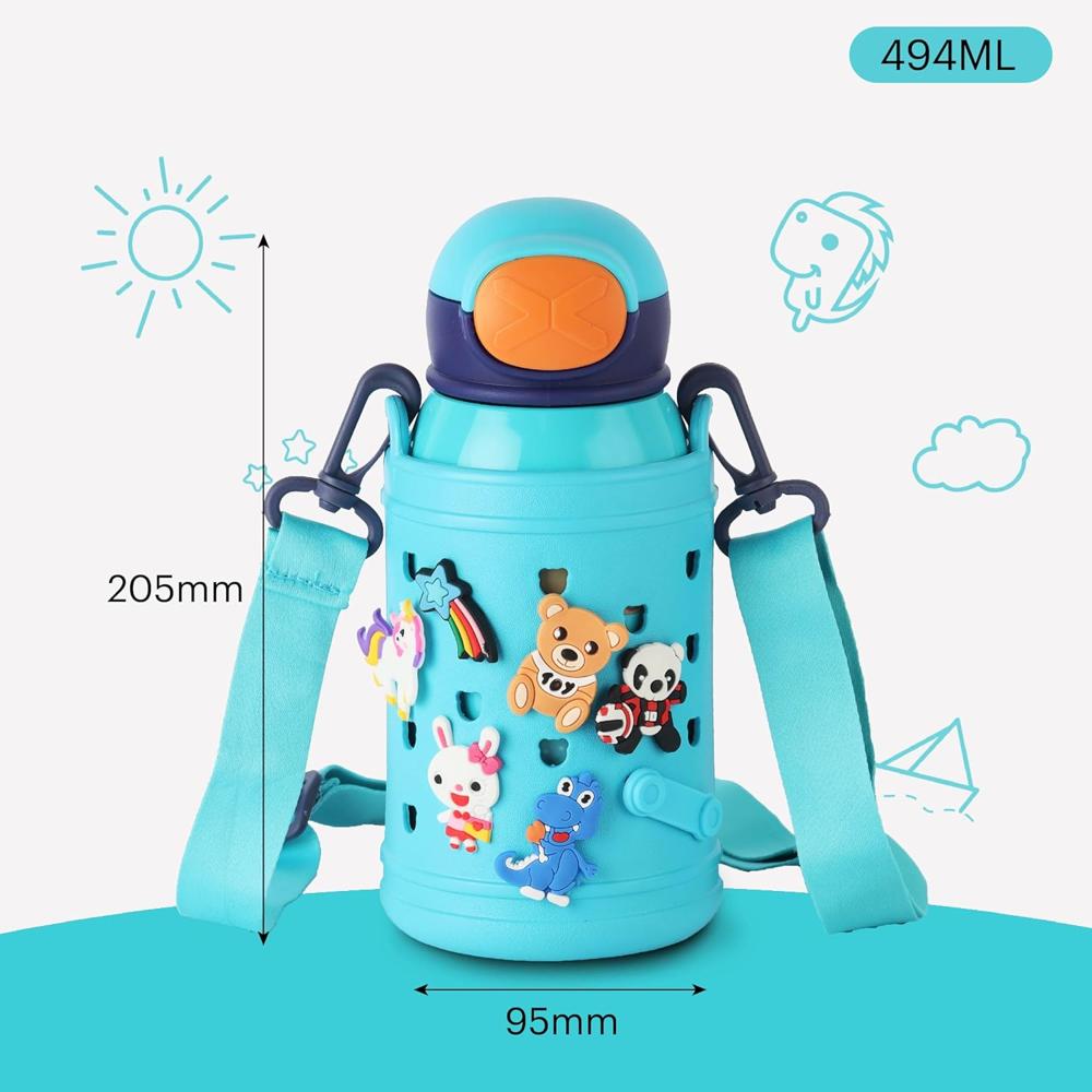 Cello Joytron Kids Flask | Stainless Steel Keeps Drinks Cool or hot for an Extra Long time | Double Walled Vacuum Insulated Technology | Leak Proof lid | 500ml, Blue
