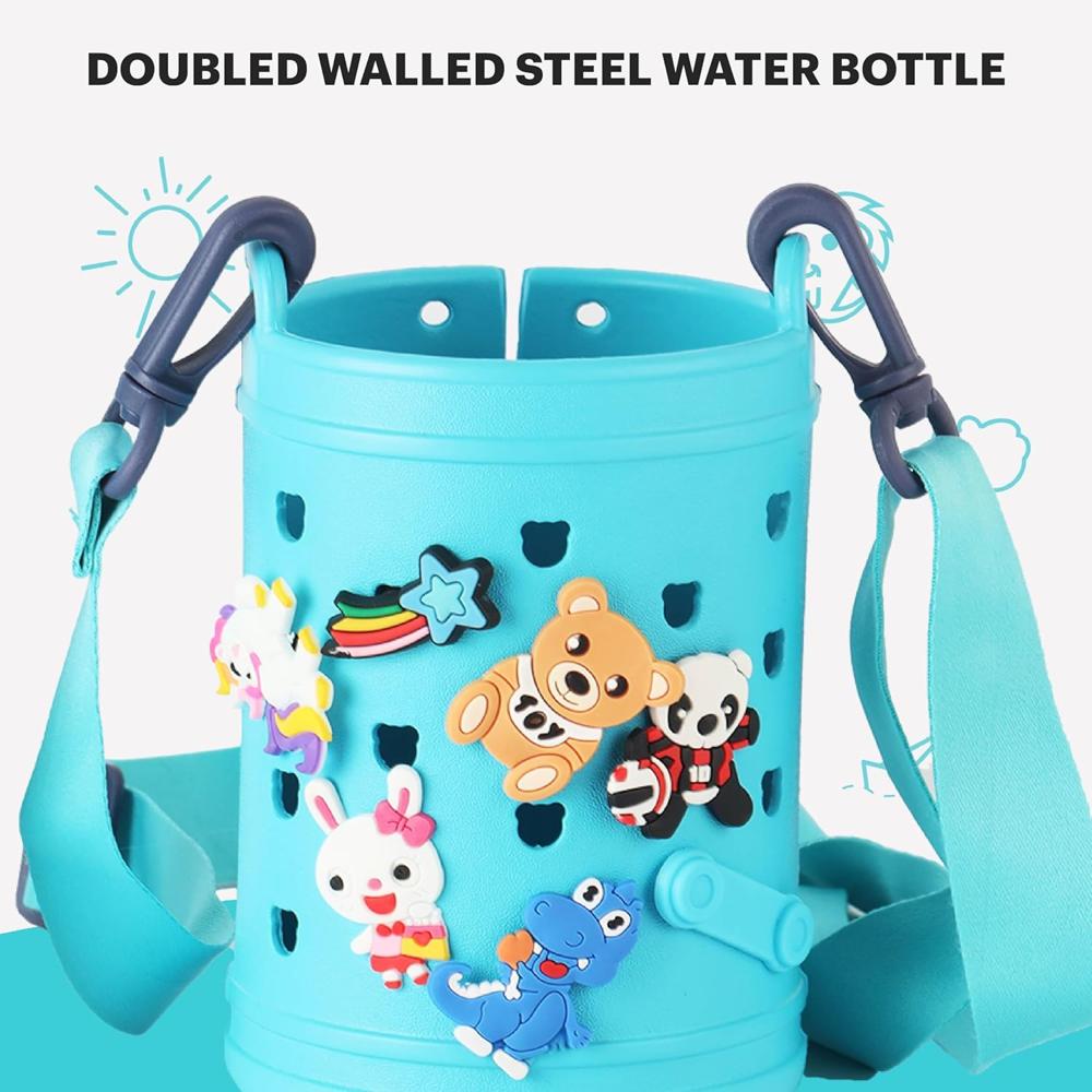 Cello Joytron Kids Flask | Stainless Steel Keeps Drinks Cool or hot for an Extra Long time | Double Walled Vacuum Insulated Technology | Leak Proof lid | 500ml, Blue