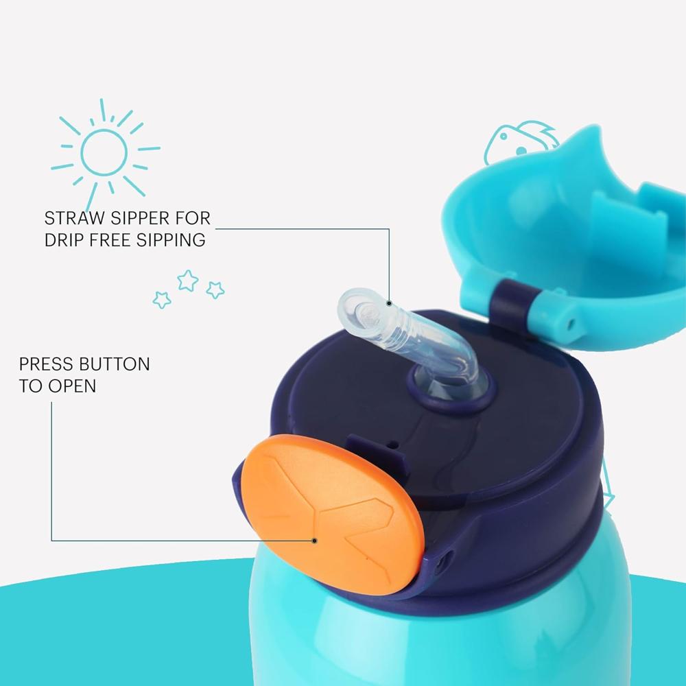 Cello Joytron Kids Flask | Stainless Steel Keeps Drinks Cool or hot for an Extra Long time | Double Walled Vacuum Insulated Technology | Leak Proof lid | 500ml, Blue