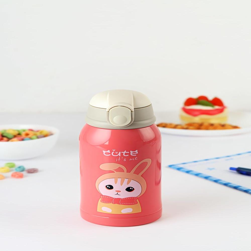 CELLO Kidzbee Popup Insulated Stainless Steel Sipper Kids Flask 500 ml, Peach | Double Wall Vacuum Insulated Hot & Cold Thermosteel Kids Flask Bottle | Leakproof Push Button Sipper Kids Flask Bottle