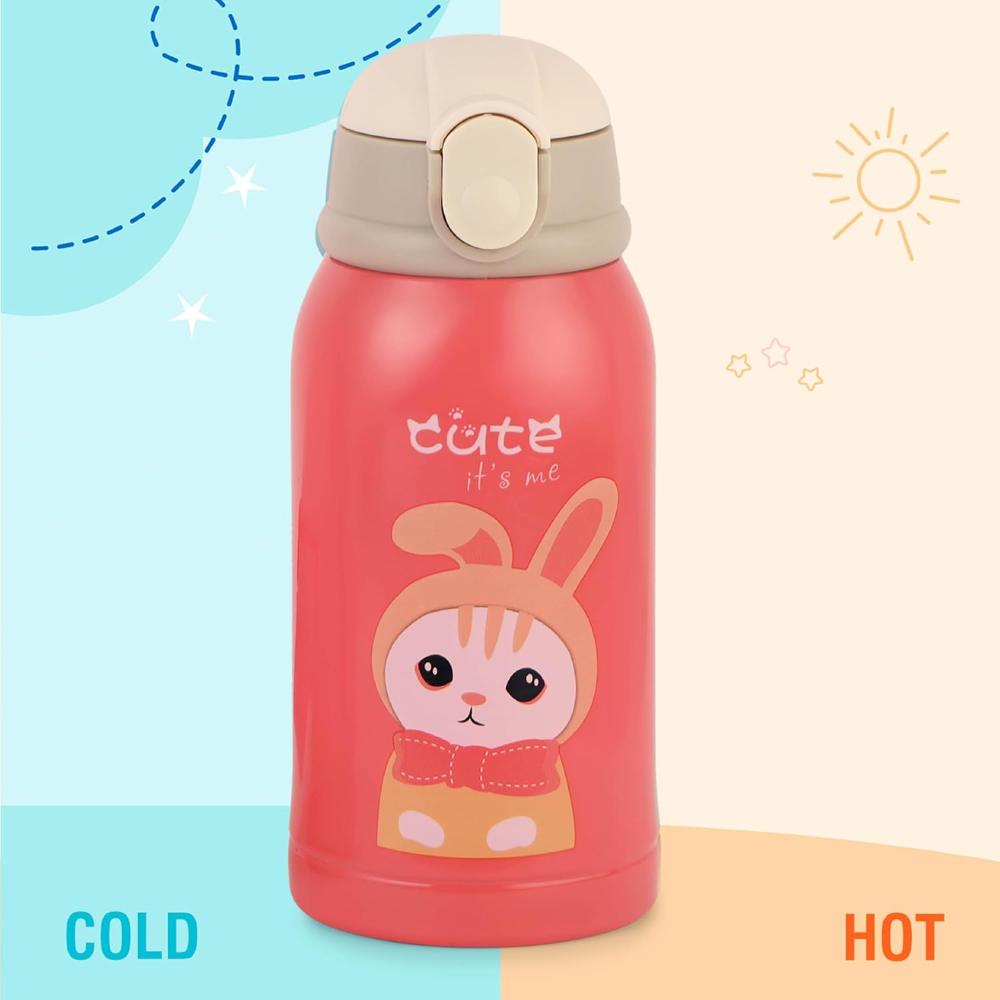 CELLO Kidzbee Popup Insulated Stainless Steel Sipper Kids Flask 500 ml, Peach | Double Wall Vacuum Insulated Hot & Cold Thermosteel Kids Flask Bottle | Leakproof Push Button Sipper Kids Flask Bottle