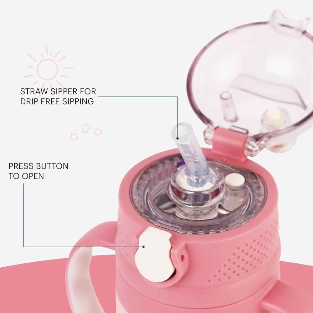 Cello Doodle Kids Flask | Stainless Steel Keeps Drinks Cool or hot for an Extra Long time | Double Walled Vacuum Insulated Technology | Leak Proof lid | 350 ml, Pink