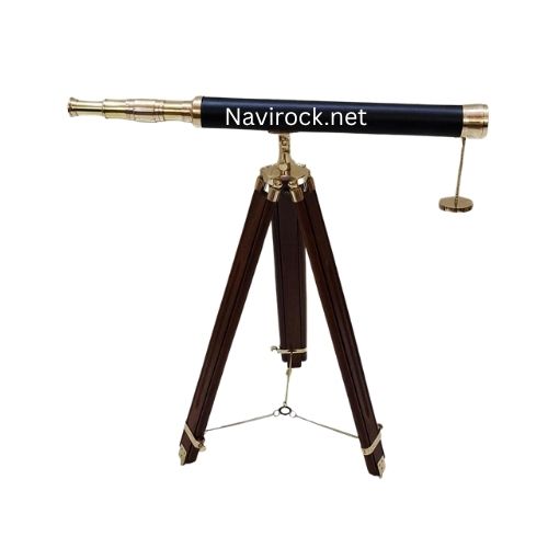 U.S. Navy Vintage Brass Telescope with Black Leather & Wooden Tripod Nautical Marine Decorative Floor Stand for Decorative for Home & Office Decor