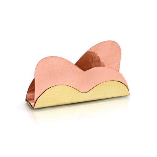 Napkin Holder-handcrafted Pure Copper Hammered Wave Tissue Paper Holder With Two-tone Brass Base Stand - Color: Coper And Silver