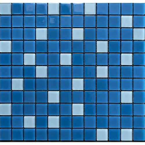 RM 1000 Glass Mosaic Tile - Glass, 300x300 mm Sheet, Blue Checked Pattern | Waterproof, UV-Resistant, Frost & Chemical Resistant, Mesh-Backed