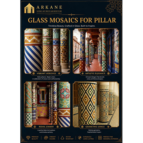 GLASS MOSAIC FOR PILLAR - High-Quality Glass, Custom Size, Multi-Color, Geometric Patterns | Water Resistant, Durable, UV & Chemical Resistant
