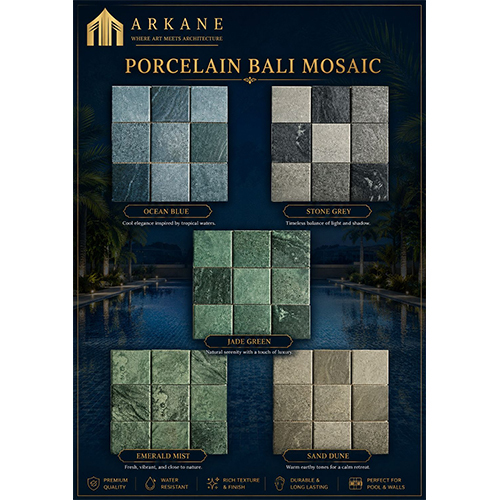 PORCELAIN BALI MOSAIC TILE - Porcelain, 300x300 mm Sheets, Multi-Color, Glazed Matt Finish | Water Resistant, Anti-Skid, Frost & UV Resistant, Mesh Backed
