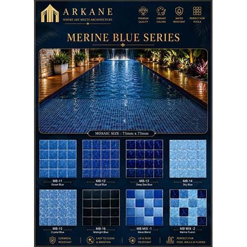 MERINE BLUE MOSAIC TILE - Kiln-Fired Glass, 25x25 mm, Marine Blue Shades | Waterproof, UV & Chemical Resistant, Slip-Resistant, Glossy Glazed Finish