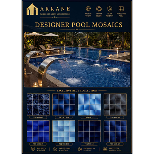 DESIGNER POOL MOSAIC TILE - Glass 30x30 cm Mixed Blue Shades | UV Resistant Low Water Absorption Anti-Slip