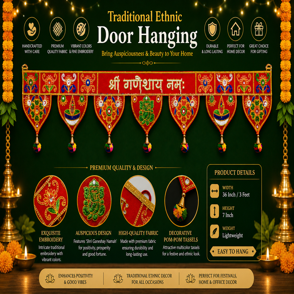Krishna Handloom Decorative Mandir Wall Hanging M 20 - Color: Red