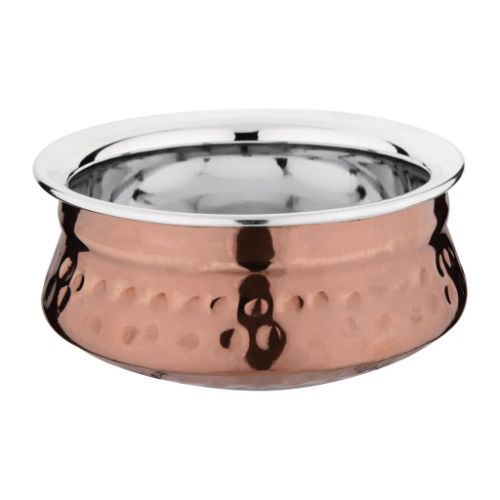 BIRYANI HANDI-Handcrafted Steel-Copper Double Wall Hammered Serving Handi Bowl Set.