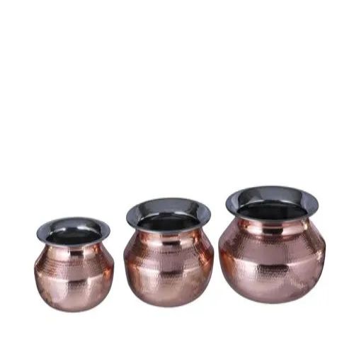 PUNJABI HANDI- Handcrafted Steel-Copper Double Wall Hammered Serving Handi Set with Brass Legs