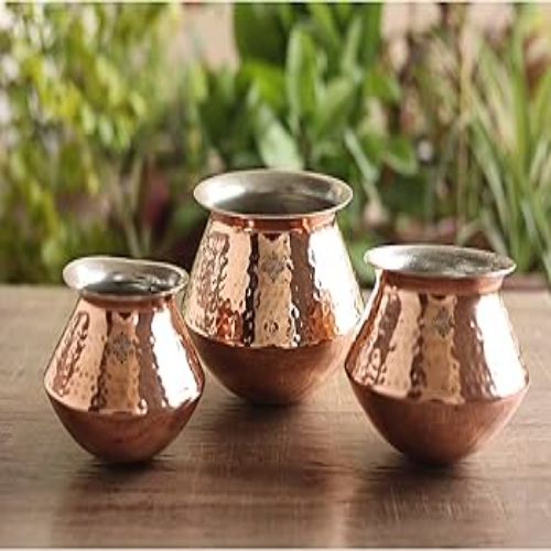 PUNJABI HANDI- Handcrafted Steel-Copper Double Wall Hammered Serving Handi Set with Brass Legs
