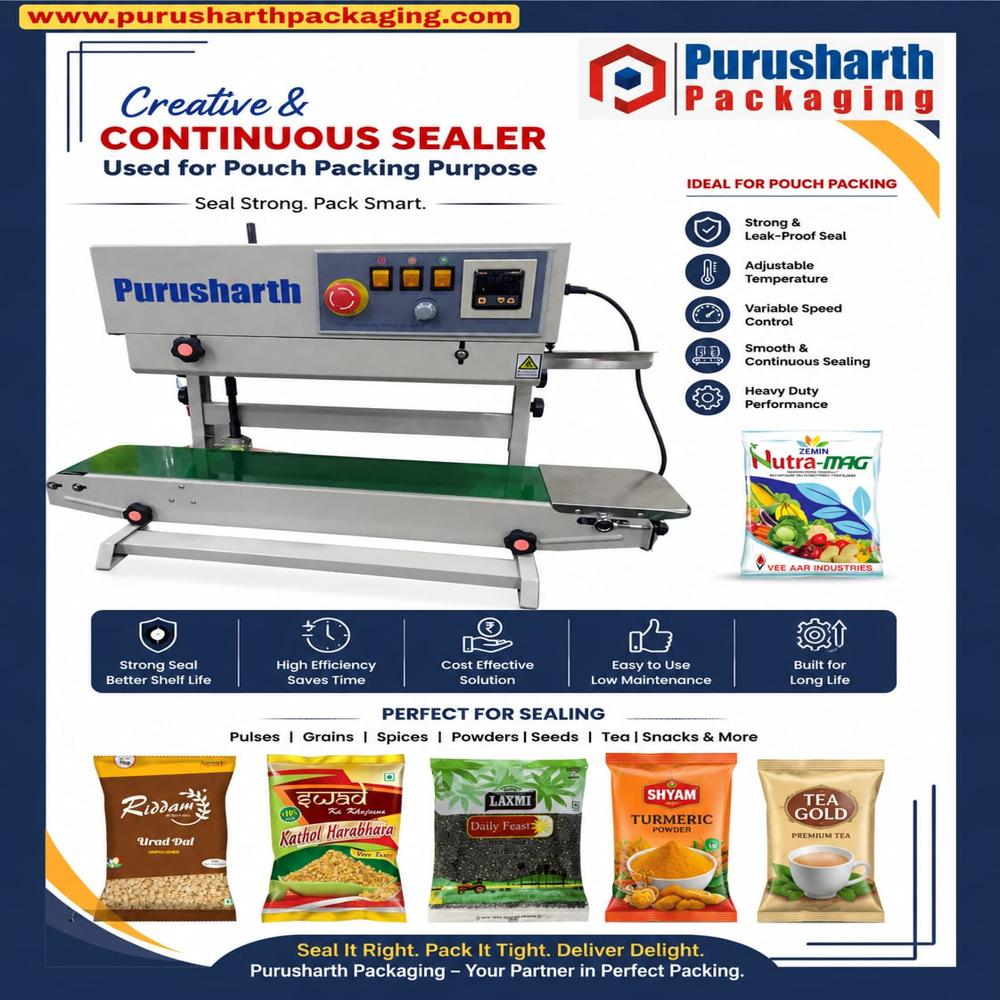 Continuous pouch sealer for upto 3 kg capacity