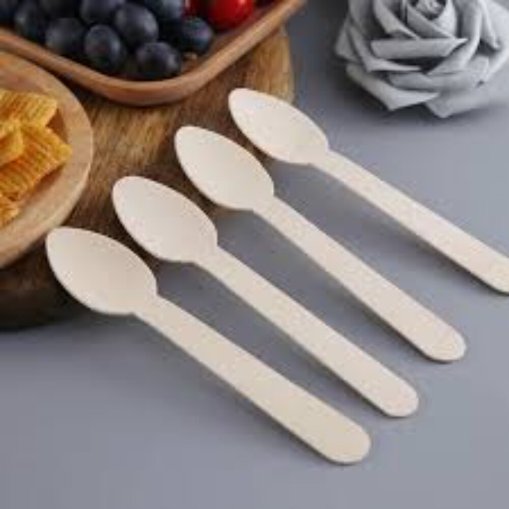 Wooden Spoon - Beechwood, 15cm Length X 3cm Width X 0.5cm Thickness | Light Brown, Ideal For Serving Ice Cream, Yogurt, Desserts, Condiments