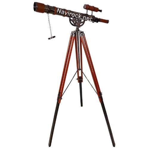 Nautical Floor Standing Telescope Antique Brass & Black Chrome Double Barrel with Leather Wrap | 62