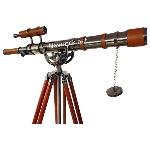 Nautical Floor Standing Telescope Antique Brass & Black Chrome Double Barrel with Leather Wrap | 62