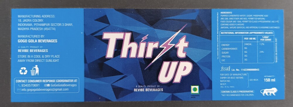 Thirst Up Beverage Labels - Color: Blue (Multi-Tone) With White And Pink Text