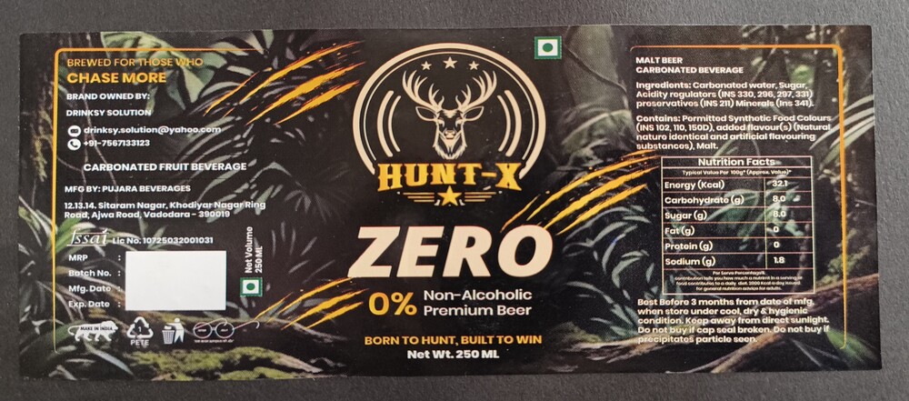 Hunt-X Zero Beverage Labels - Color: Black