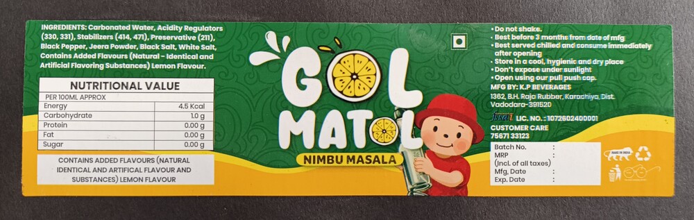 Gol Matol Nimbu Masala Beverage Labels - Color: Green