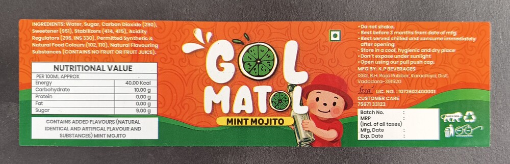Gol Matol Mint Mojito Beverage Labels - Color: Orange