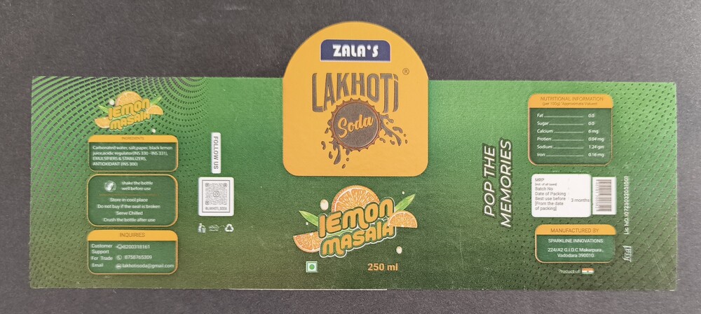 250 Ml Lemon Masala Beverage Labels - Color: Green