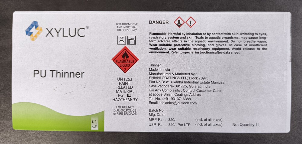 PU Thinner Chemical Industry Labels